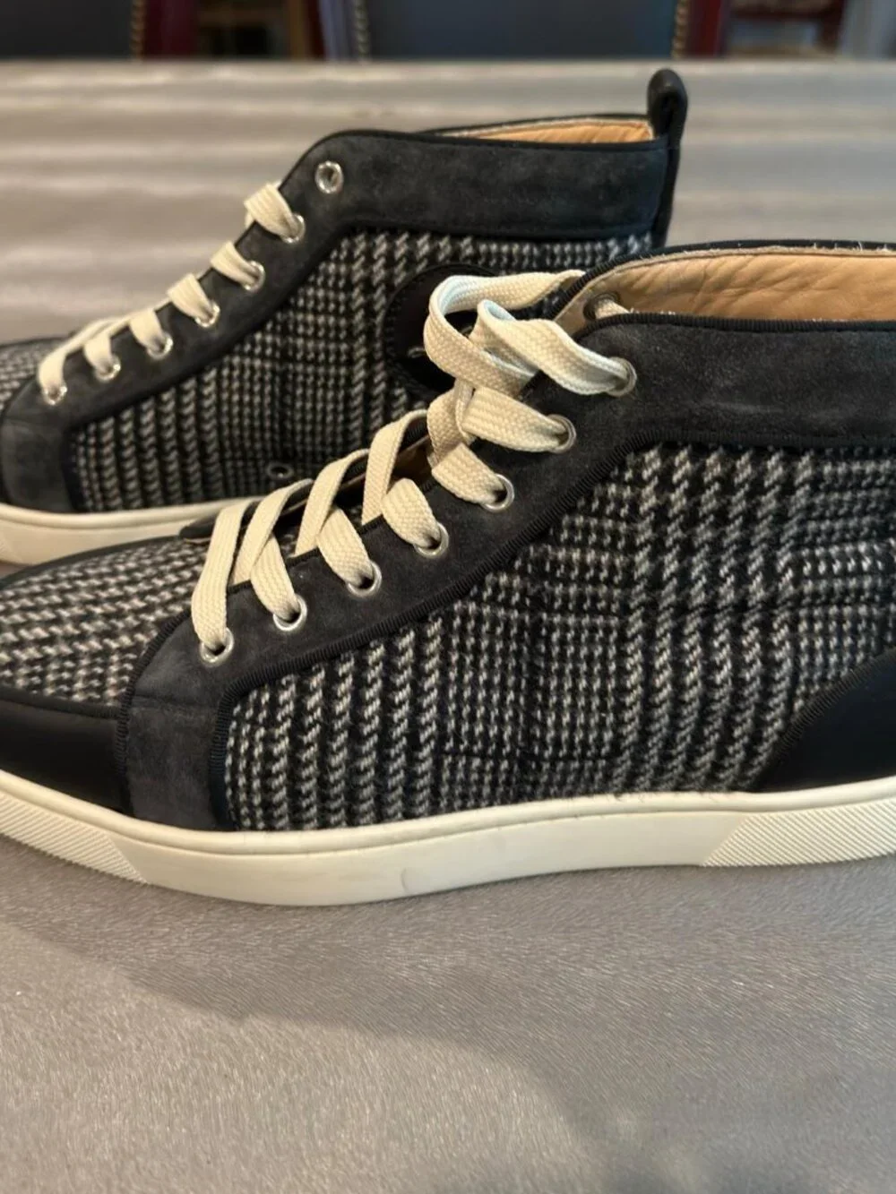 Christian Louboutin Men's Rantus Orlato Black Charbon Flat High-Top Sneakers